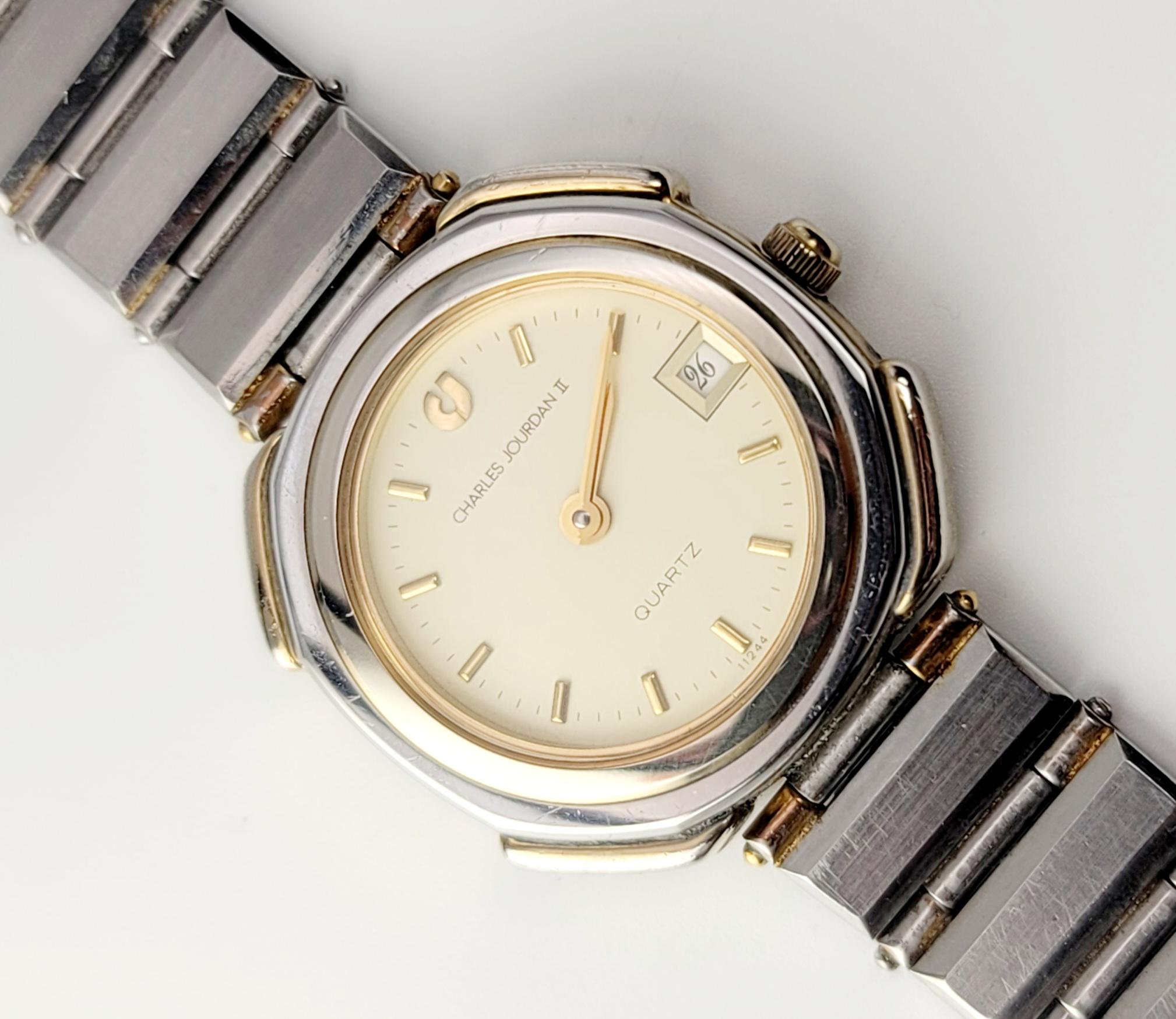Charles Jourdan Men And Women Pair Watch Two Tone‎ New Battery (His & Hers) Charles Jourdan Two-Tone Steel Watch Roman Numerals Date main image 2