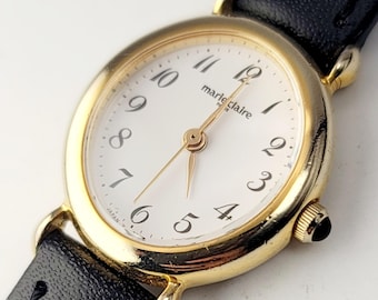 Vintage Marie Claire Paris KW RPAY-N0 CS Women’s Gold Tone Japan Oval Watch