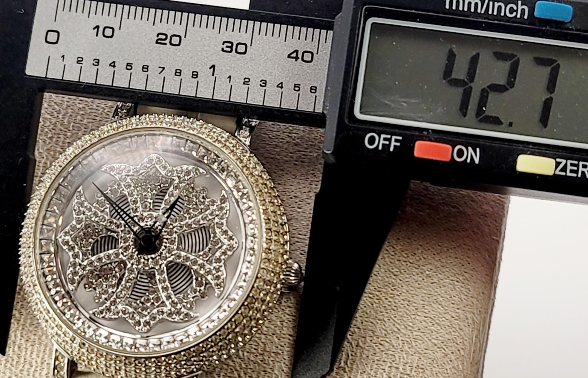 Anne Coquine “guruguru” Rotating Crystal Dial Watch – White Croc