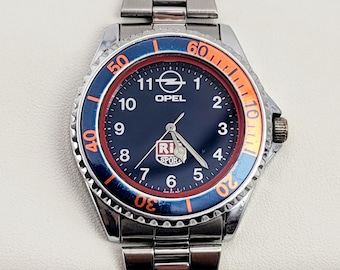 Vintage Opel Logo Quartz Watch – Rie Sport Promo – Blue Dial Diver Style – 1990s