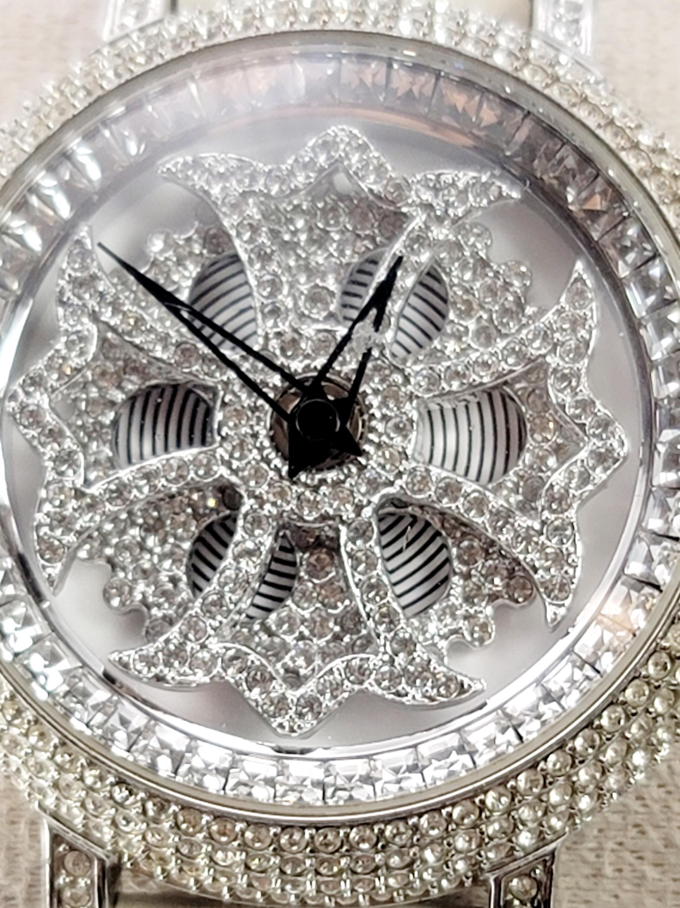 Anne Coquine “guruguru” Rotating Crystal Dial Watch – White Croc