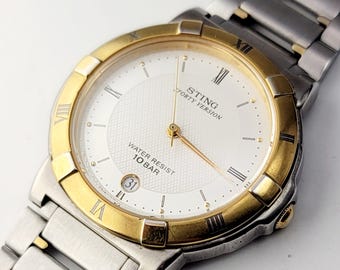Vintage Casio Sting STN-506W Sporty JDM Watch Gold Roman Bezel