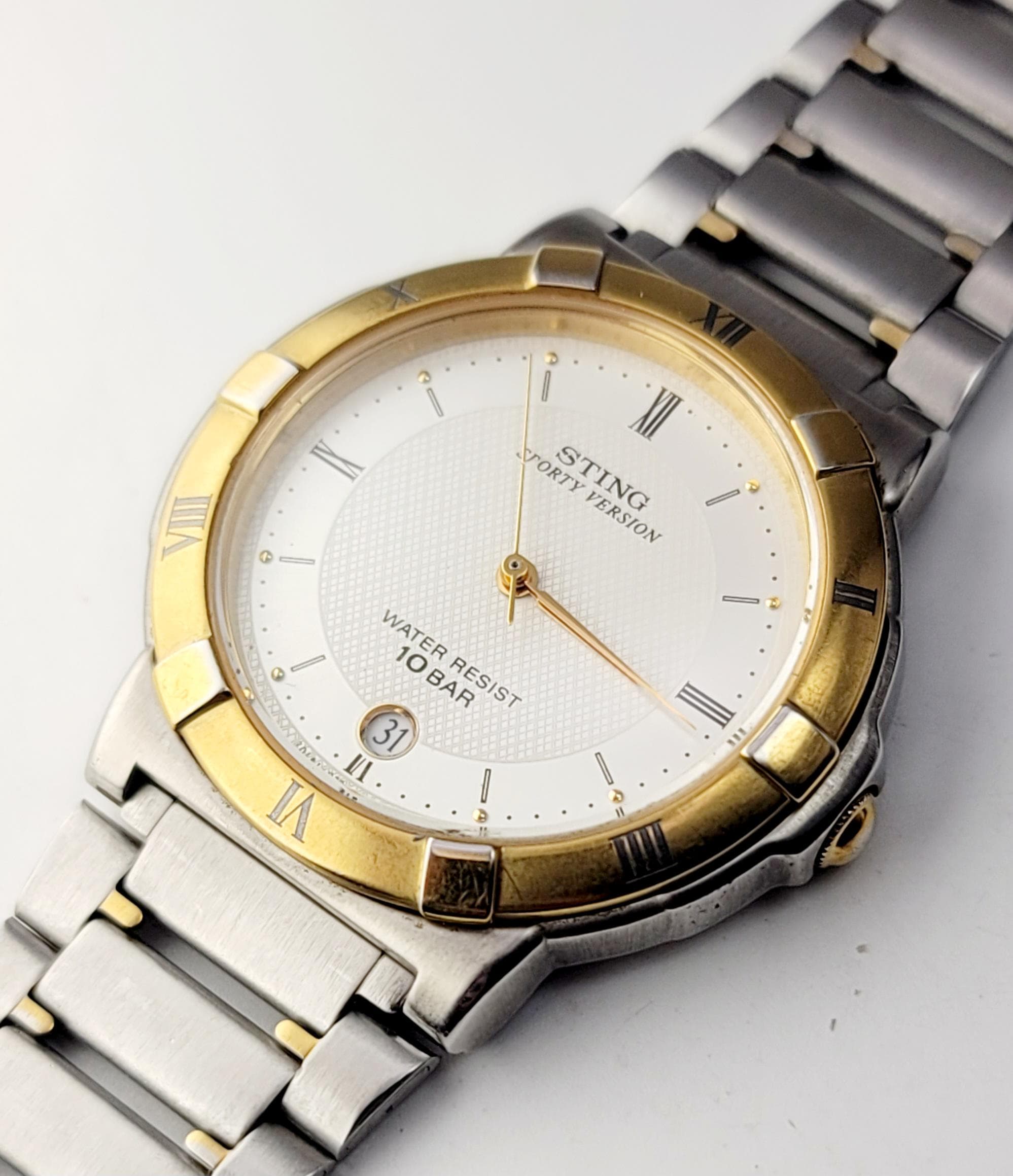 Vintage Casio Sting STN-506W Sporty JDM Watch Gold Roman Bezel