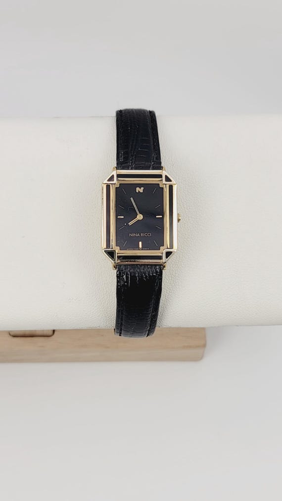 Vintage Nina Ricci 7320-6070 Seiko Quartz Gold Tone Tank Watch Black Dial Vintage 1985 N MINT Seiko Nina Ricci 7320-6060 SGP Gold Qz  main image 3