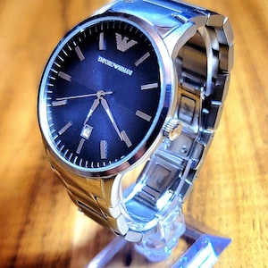 Emporio Armani Renato AR2472 – 43mm Stainless Steel Dress Watch, Blue Dial, Fresh Battery