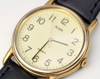 Seiko Alba Y136-6A70 Vintage Gold-tone Watch – White Arabic Dial
