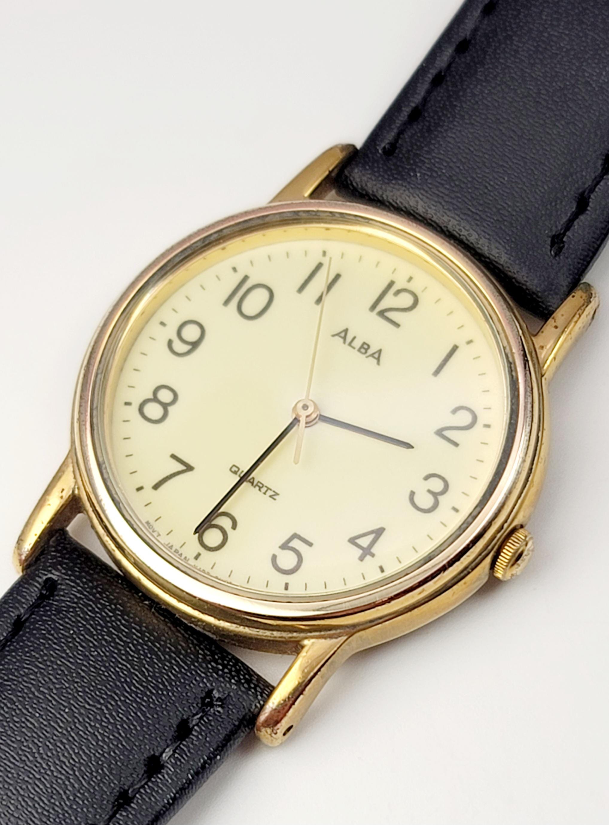 Seiko Alba Y136-6A70 Vintage Gold-tone Watch – White Arabic Dial