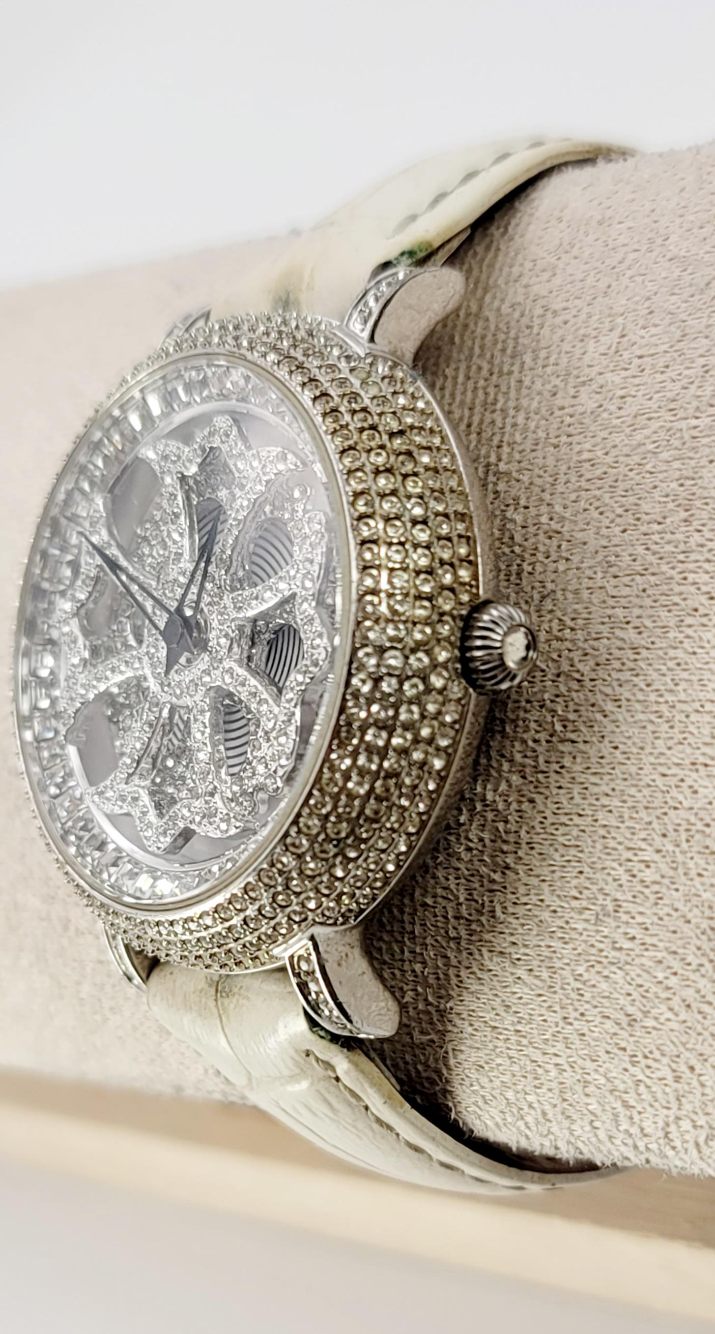 Anne Coquine “guruguru” Rotating Crystal Dial Watch – White Croc 