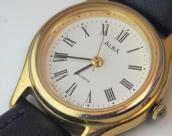 Seiko Alba V515 Roman Dial Gold Tone Ladies Quartz Watch – Made in
