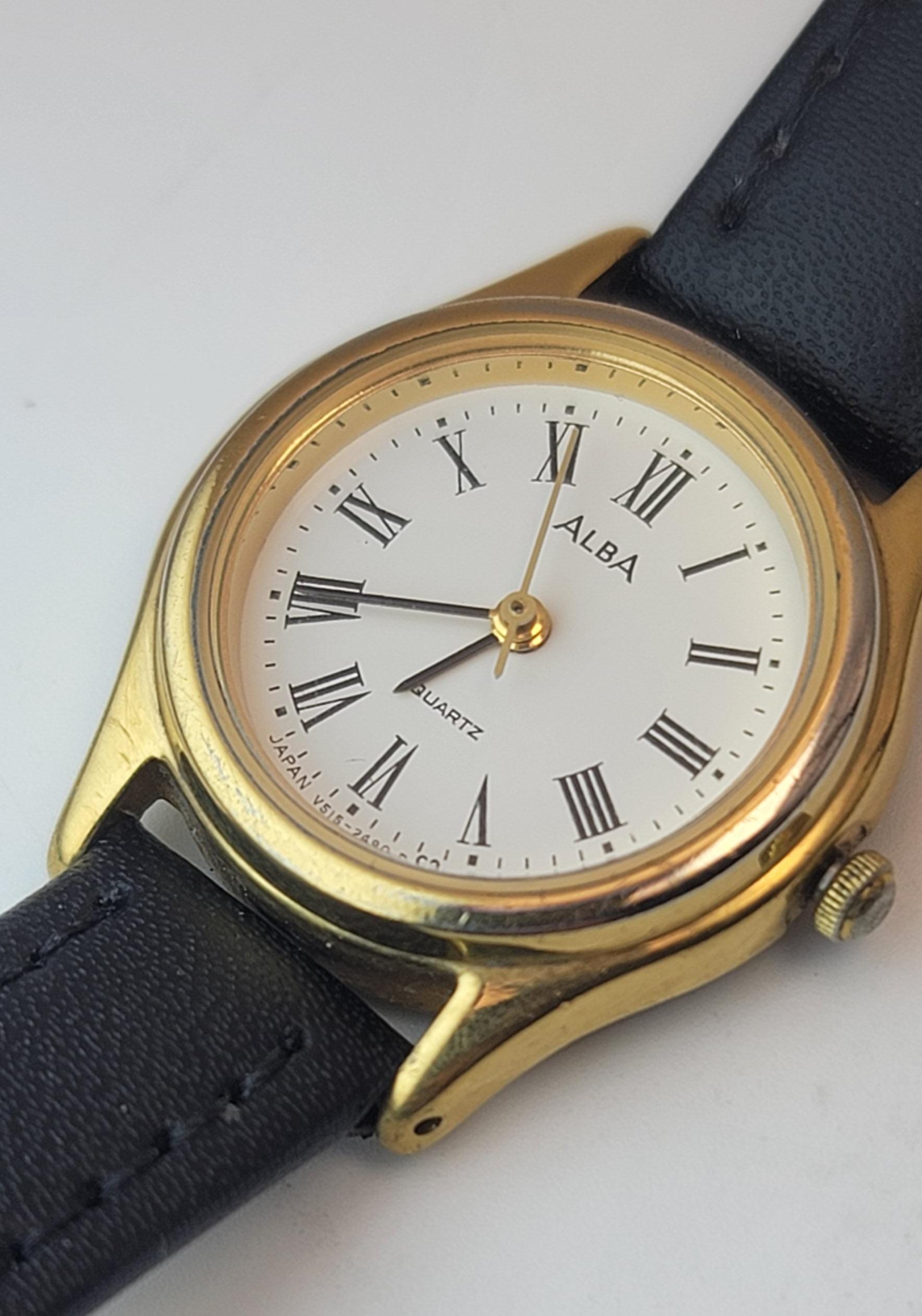 Seiko Alba V515 Roman Dial Gold Tone Ladies Quartz Watch – Made in