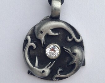 Sea Life 3 Dolphins pewter pendant with expandable necklace