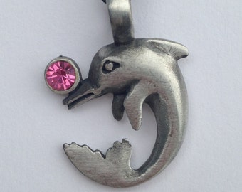 Sea Life Dolphin - (pink, white or aqua) pewter pendant with expandable necklace