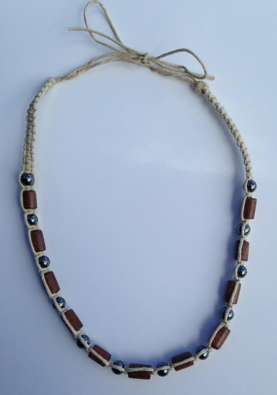 Handmade Hemp Necklace with Seed & Metal Beads