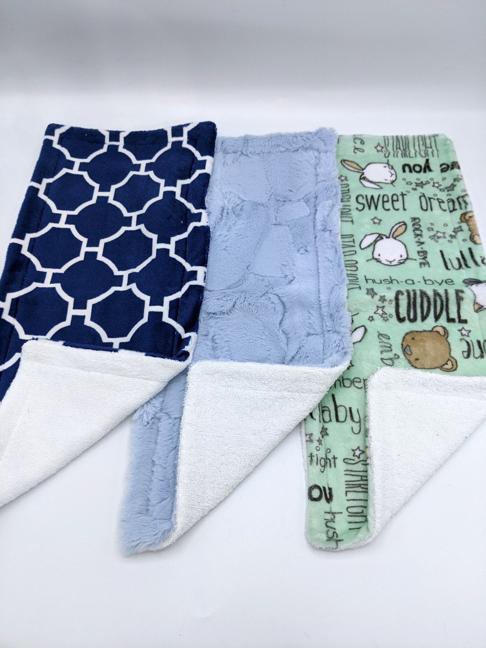 Set of 3 Minky Burp Cloths Terry Cloth backing baby boy Etsy