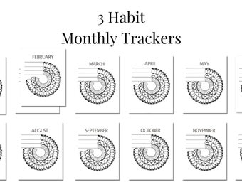 3 Habits Monthly Tracker for the Year (leap year included): Printable Bullet Journal Trackers, Bullet Journal Inserts