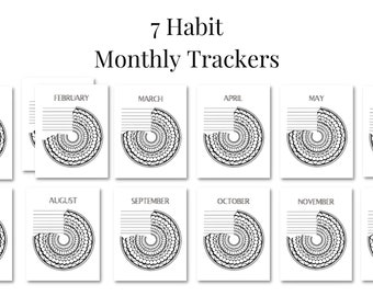 7 Habits Monthly Tracker for the Year (leap year included): Printable Bullet Journal Trackers, Bullet Journal Inserts