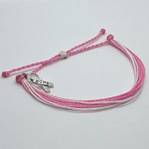 Breast Cancer Awareness Multistrand Bracelet | pink bracelet, ribbon bracelet, pink and white, bracelet for a cure, string bracelet, month