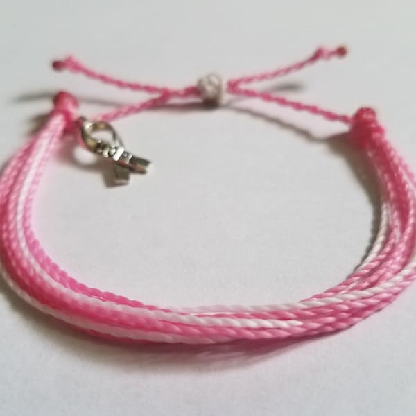 Breast Cancer Awareness Multistrand Bracelet | pink bracelet, ribbon bracelet, pink and white, bracelet for a cure, string bracelet, month