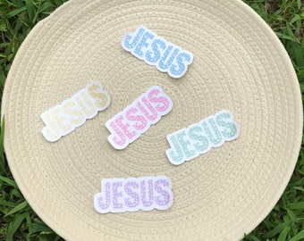 Jesús - patrón floral- pegatinas holográficas laminadas de 4 pulgadas