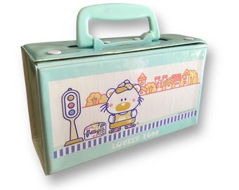 80s Lovely Tom rare lunch box/ storage case , pencil box with handle