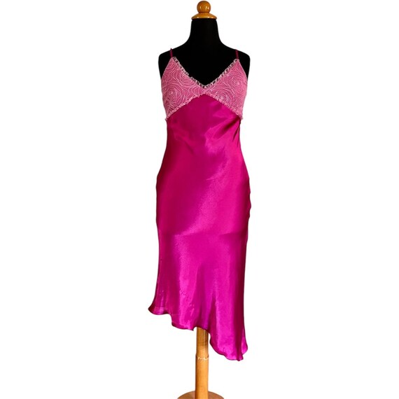 Vintage 80s/90s Claudia Cooper Fuchsia Silk Slip Dress , Asymmetrical Hem,  Elegant Satin Dress - Etsy