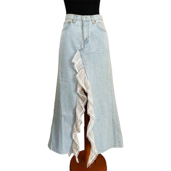 Y2kl Levi’s Vintage high waist denim maxi skirt,9… - image 4