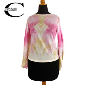 Vintage Just Cavalli iridescent long sleeve blouse with snake skin print, designer clothes , Y2K fashion
