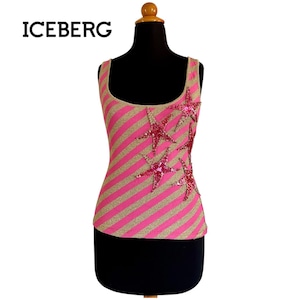 Vintage Iceberg gold and pink sequin tank top, Y2K fashion, 00s clothes