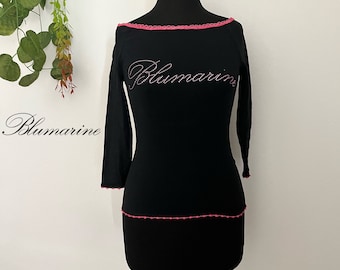 Y2k Blumarine black mesh blouse with embellished rhinestone, vintage designer luxury clothing