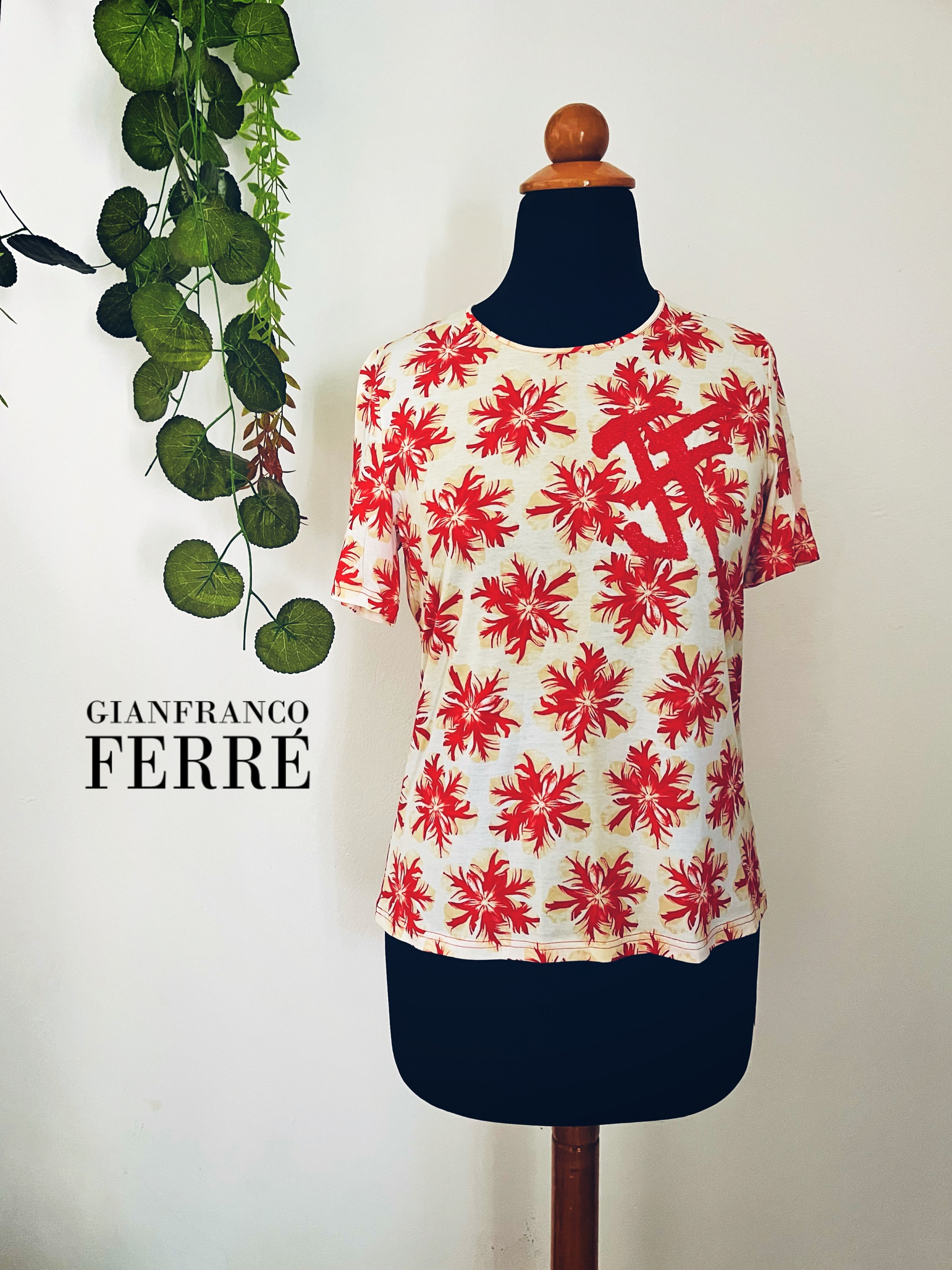 新品同様☆90s Gianfranco Ferre☆刺繍ロゴ リネンコットン