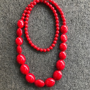 80s chunky red statement necklace, vintage jewellery, retro necklace