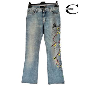 Y2K Just Cavalli painted and beaded straight jeans, vintage designer fashion