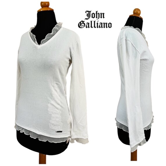 Vintage Galliano long sleeve white blouse with th… - image 1