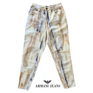 90s Armani jeans high waisted tie diy jeans , ivory abstract pants , vintage designer clothes