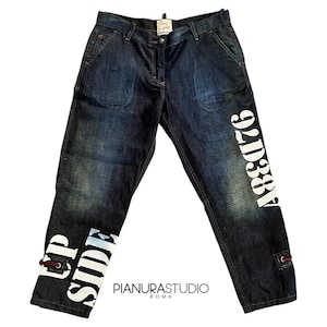 Y2K Pianura studio low rise printed jeans , bootcut vintage pants , Y2K streetwear