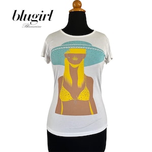 Y2K Blugirl Blumarine graphic tee with Swarovski rhinestones, with flaw, 00s designer t-shirt