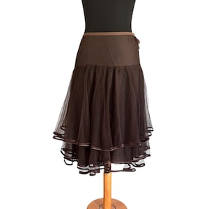 Vintage brown tulle ruffle midi skirt , fairytale skirt , fairycore