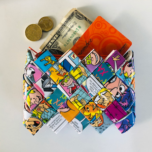 Recycled comic book coin purse, The Jetsons wallet ,Hanna-Barbera comic, Eco Friendly vegan candy wrapper purse.