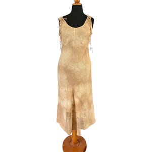 Vintage 90s linen tan mermaid tie dye dress  , boho chic vintage dress , maxi cottagecore 90s dress