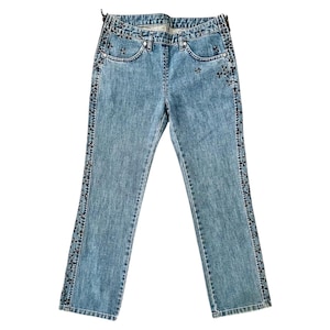 Anna Molinari SS2004 vintage Embellished Jeans – Rare Y2K Piece with Side Zippers & Crystal Floral Details