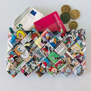 Recycled Mickey Mouse/Minnie Mouse comic book coin purse , disney coin purse ,Eco friendly wallet , recycled comic book,vegan gift