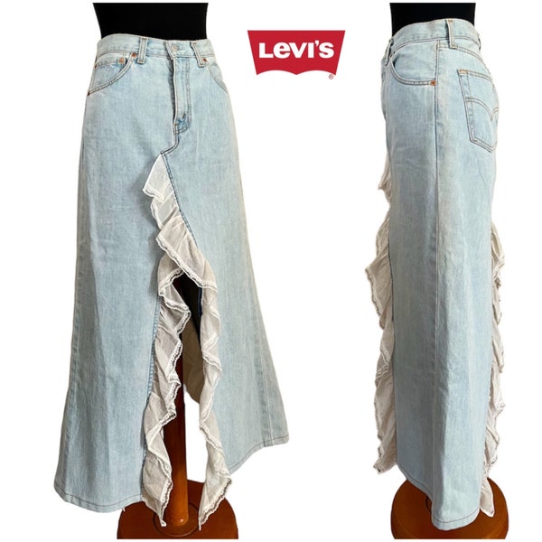 Y2kl Levi's Vintage High Waist Denim Maxi Rock,90er-00er Jahre Mode