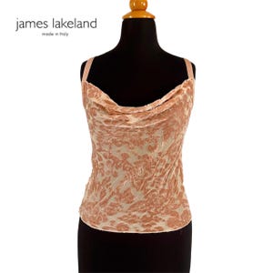 Vintage James Lakeland cowl neck mesh and velvet floral tank top, coquette blouse top