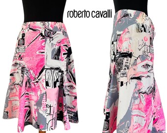 Vintage Roberto Cavalli Freedom Knee Length Print Skirt