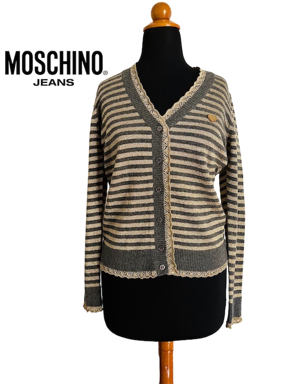 Vintage Moschino Jeans Knit Gold and Grey Button Cardigan