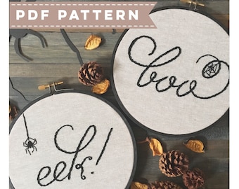 Halloween PDF Embroidery Pattern. Hoop Embroidery Pattern. DIY Embroidery. Halloween Wall Decor. DIY Spooky Home Decor. Boo & Eek Sign