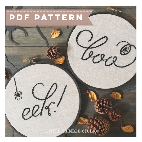 Halloween PDF Embroidery Pattern. Hoop Embroidery Pattern. DIY Embroidery. Halloween Wall Decor. DIY Spooky Home Decor. Boo & Eek Sign