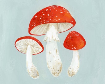 Red Mushroom Art Print. Woodland Nursery Art Print. Nursery Wall Art. Woodland Nursery Gift.