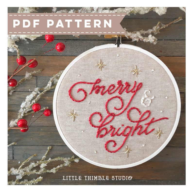PDF Holiday Embroidery Pattern Merry and Bright. Christmas Etsy