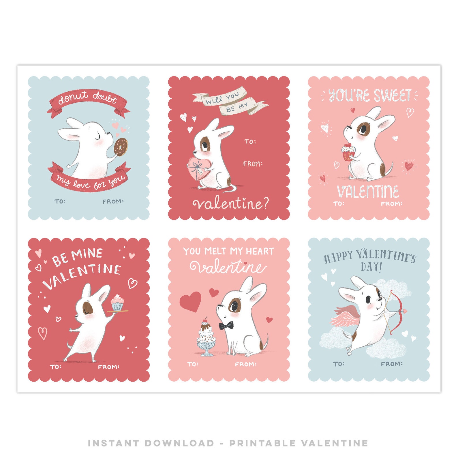 Cute Dog Valentine Printable Cutouts for Kids Valentines Day A Family ...